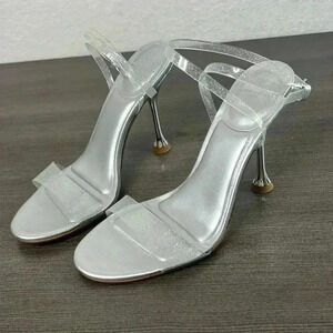 Marc Fisher Calitsy Sandal Strappy Heeled Metallic Silver Women’s Size 6.5